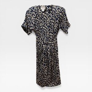 Maggy London Dress Womens 4 Navy Gold Vintage Silk Jacquard Excellent Floral 80s